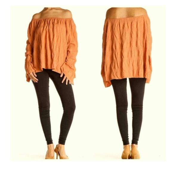 Elizabeth and James Off The Shoulder Boho Oversize Rust Orange Blouse Size M - Picture 9 of 9